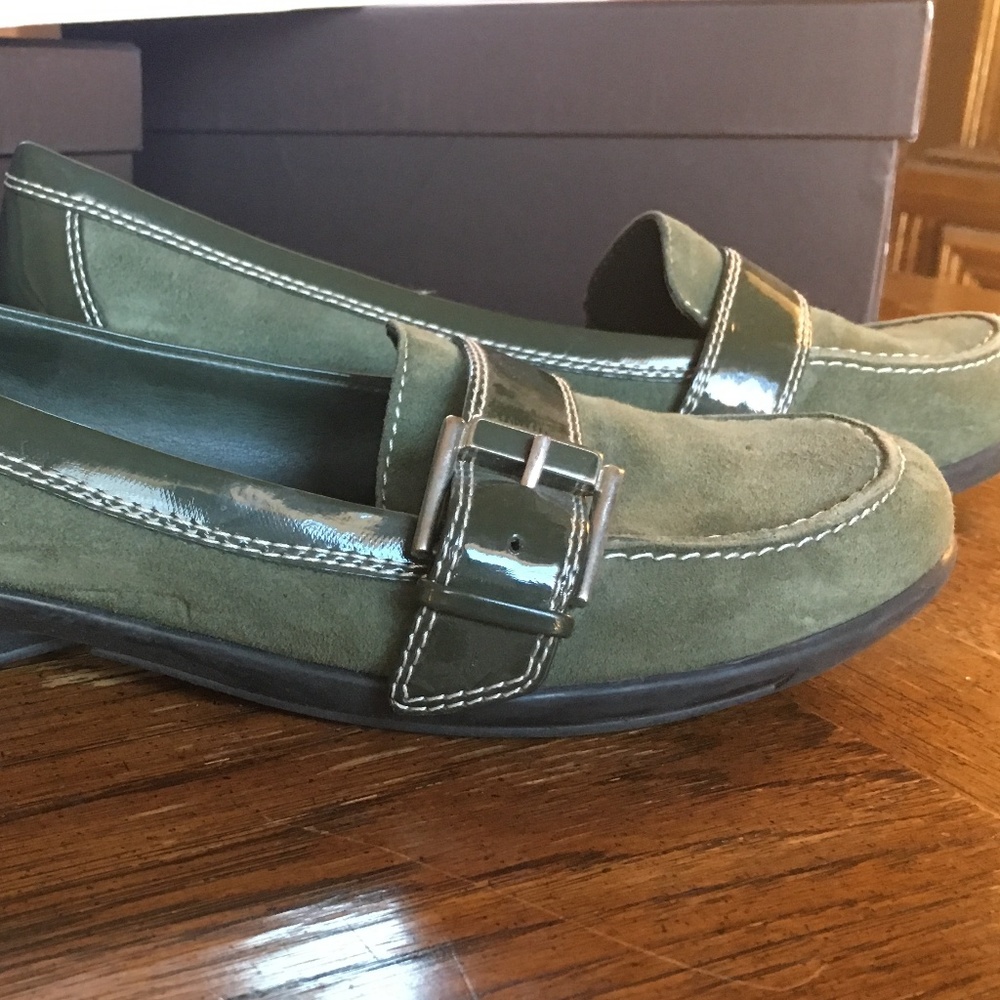 Bandolino Green Suede Buckle Loafers